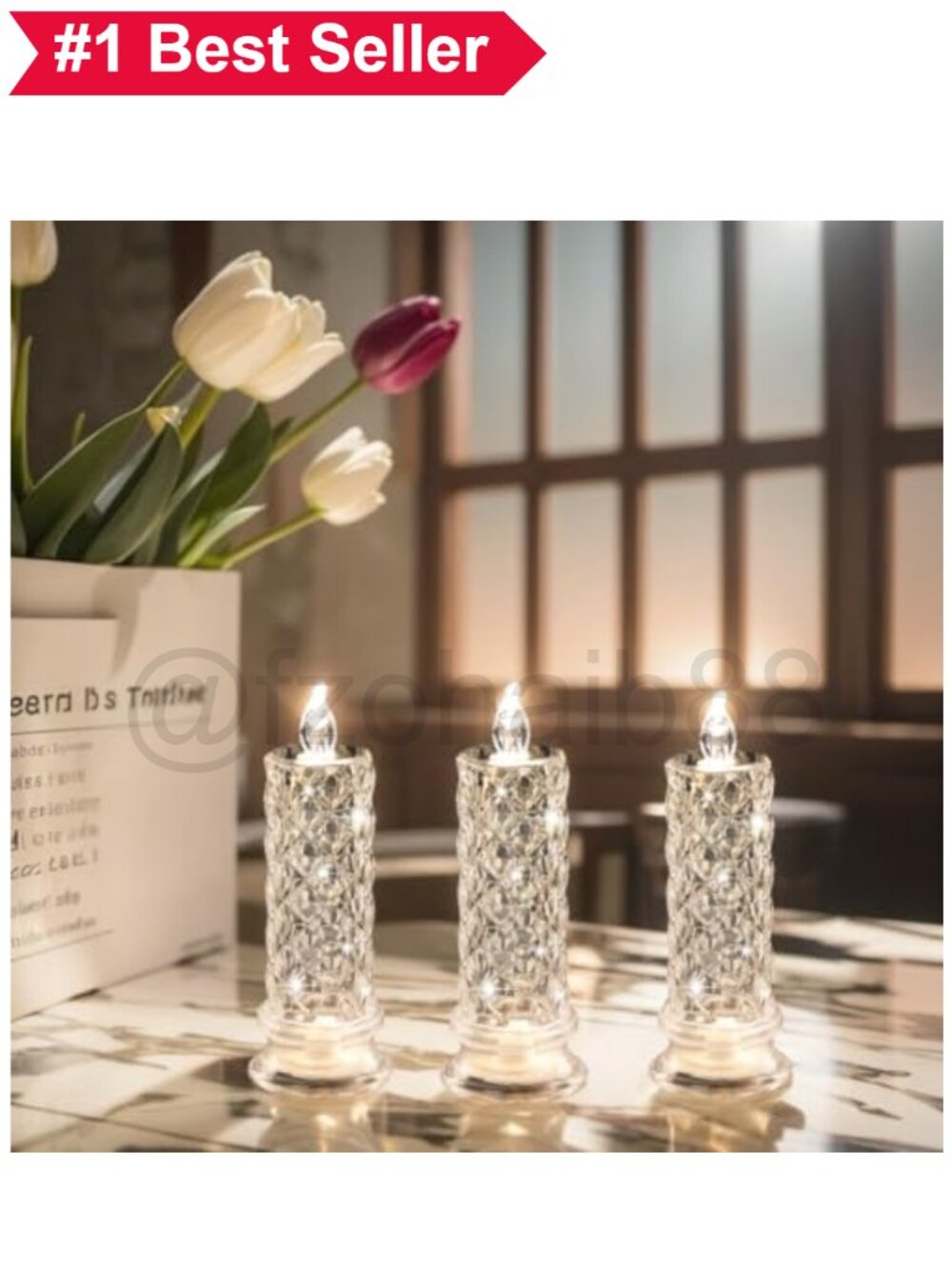 🏠 Crystal LED Flameless Candles Set of 6 Battery Operated Taper Rose Halo - Picture 3 of 5
